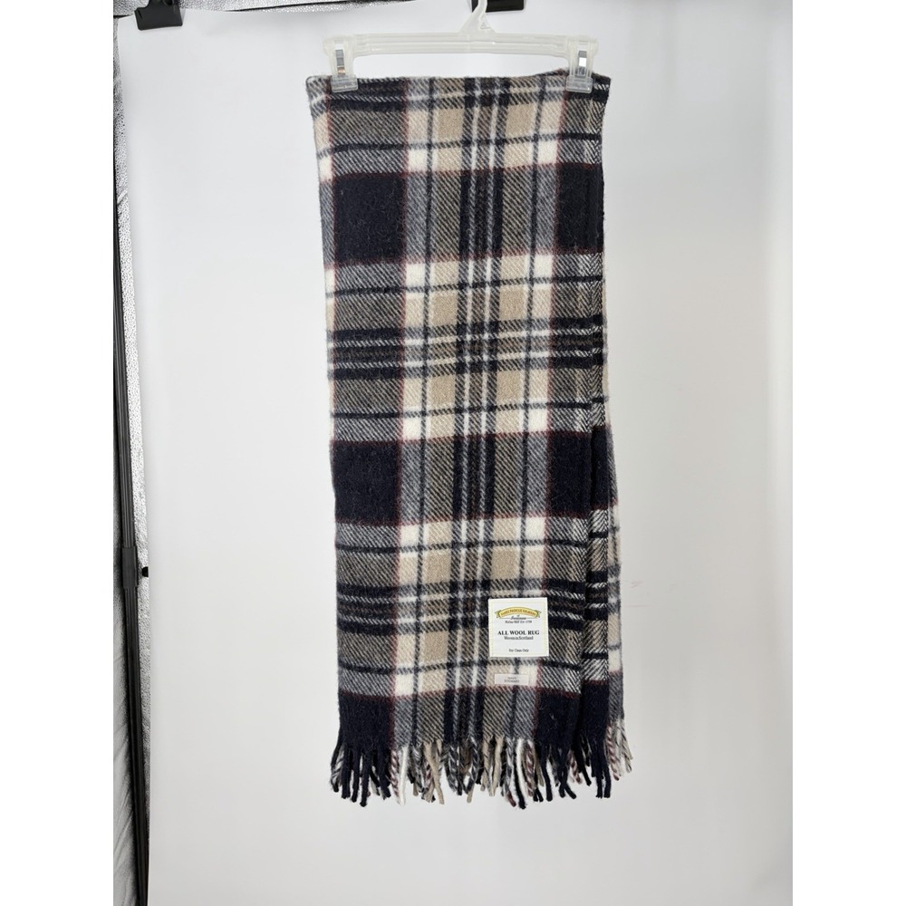James Pringle All Wool Rug 56x48 Navy Stewart Tartan Throw Scotland Plaid